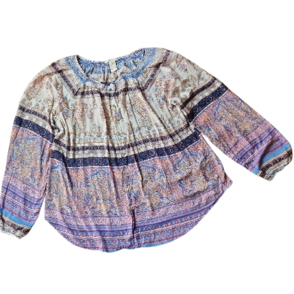 SUNDANCE | Multicolor Paisley Boho Semi-Sheer Cotton Floral Button Blouse | L - Picture 3 of 13